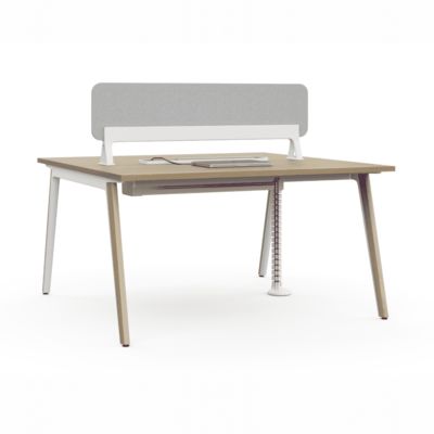 Secretária de escritório modular com estrutura de dois tons, gerenciamento de cabos oculto, tela de privacidade DUAL